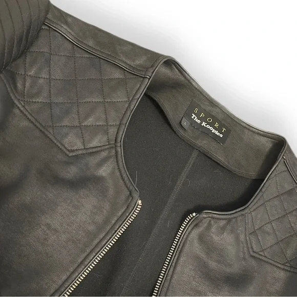 The Kooples Sport black faux leather quilted Moto jacket  Size Large - Picture 5 of 12